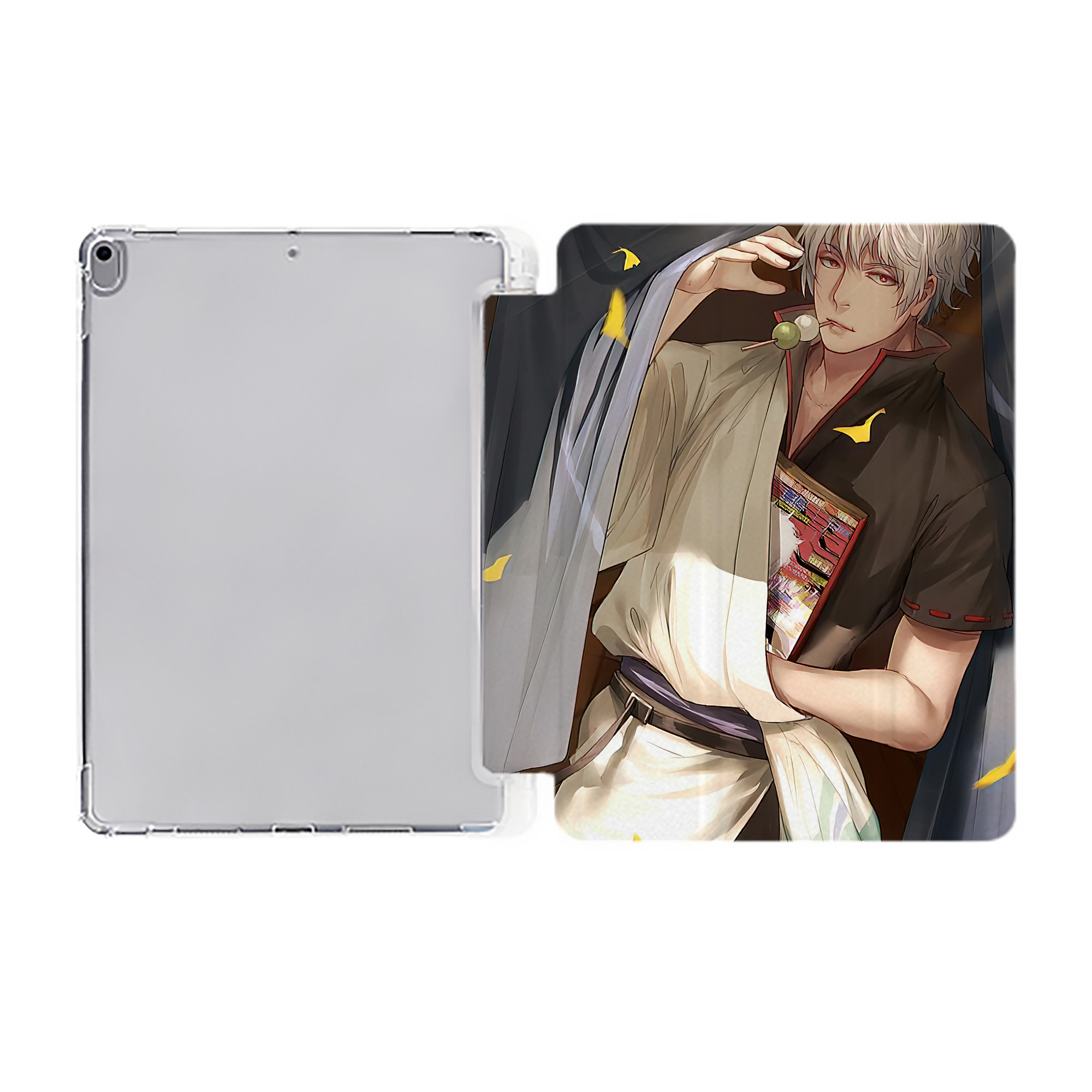 ぎんたま 坂田銀時（さかたぎんとき） 神楽 志村新八（しむら しんぱち） GINTAMA Sakata Gintoki Kagura Shimura Shinpachi IPad ケース ペン収納付き 三つ折りスタンド PUレザー×シリコン 対応機種9.5/10.5/10.9インチ